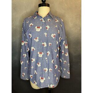 Disney Parks Shirt Womens Small Blue Minnie Mouse Roses Button Up All Over Print